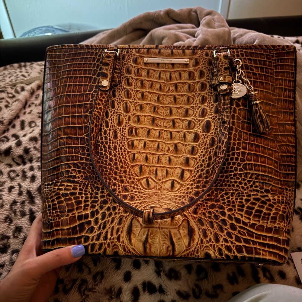 Brahmin Brown Crocodile Embossed Asher Tote - toasted Melbourne